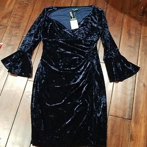 NWT LAUREN Navy Bell Sleeved Dress  Size 6